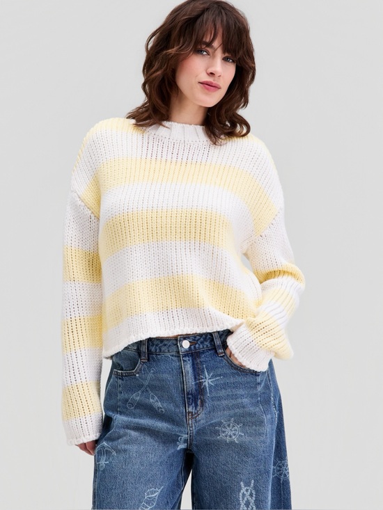 Other Sweaters - Oversized Yellow & White Stripe Knit Sweater XL